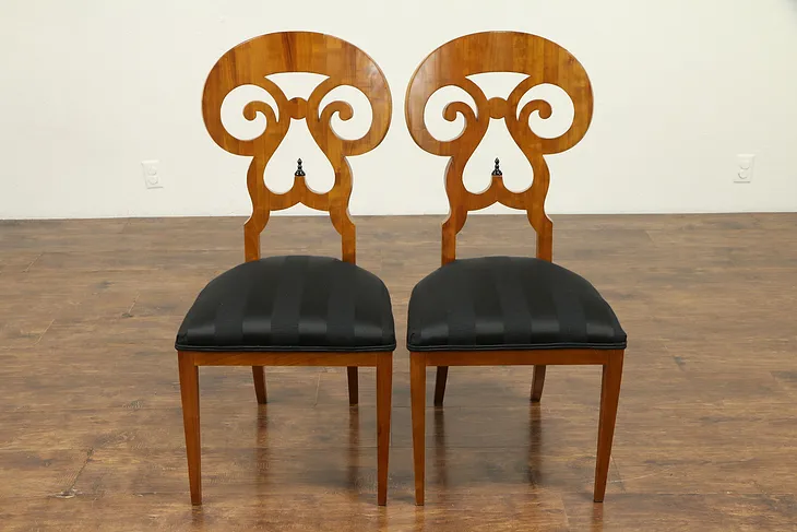 Pair of Vintage Italian Biedermeier or Empire Chairs, New Upholstery #31228