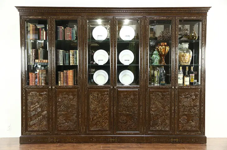 Widdicomb Signed Asian Design Painted Lacquer Lighted 10' China Display Cabinet