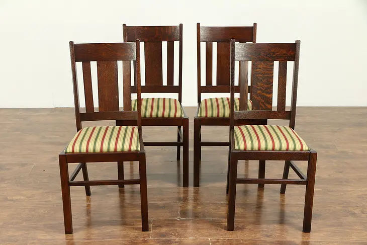 Set of 4 Arts & Crafts Mission Oak Antique Craftsman Dining Chairs #30566