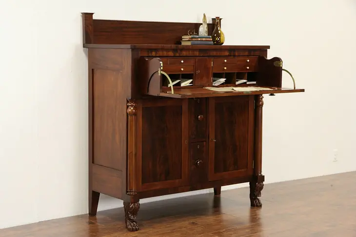 Butler Standing Desk, Empire 1830 Antique, Lion Paws, Wine Drawers