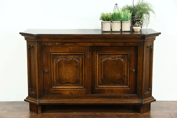 Country French 1920 Antique Oak Sideboard, Server, TV Console Cabinet