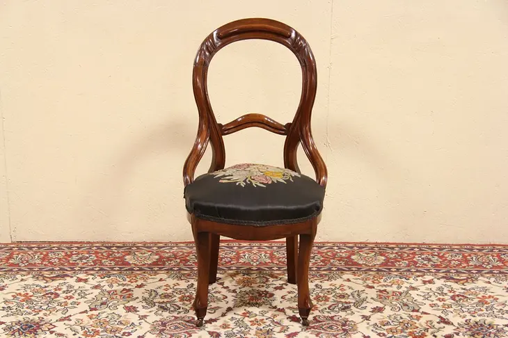 Victorian 1860 Antique Embroidered Horsehair Chair