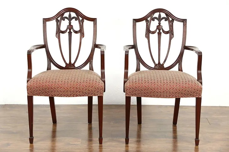 Pair of Kindel Winterthur Signed Shield Back Dining or Occasional Chairs w/ Arms