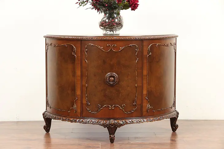 Romweber Louis XV de Gaulle Vintage Carved Demilune Console Cabinet #29670