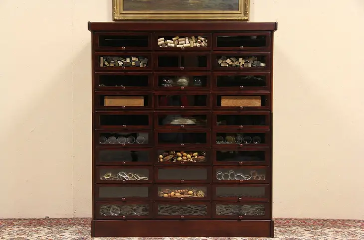 Glass Front 30 Drawer Toy Store Cabinet