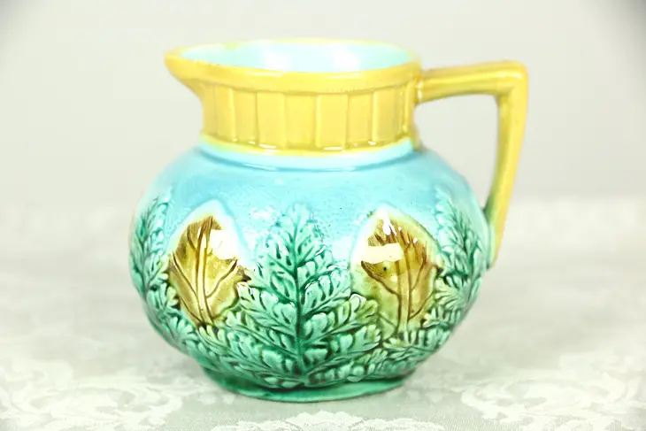Majolica Hand Painted Leaf Cream Pitcher