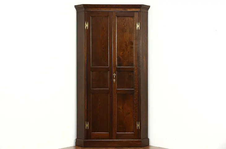 Oak 1910 Antique Corner Cabinet Armoire, Closet or Wardrobe