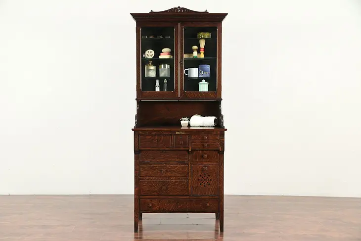 Doctor or Physician Antique Oak Medical, Collector or Bath Cabinet #29334