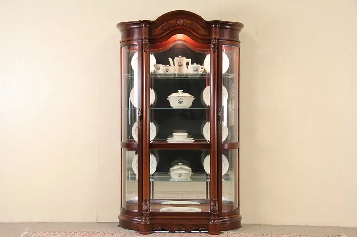 Pulaski Cherry Curved Glass Vintage China Display Cabinet