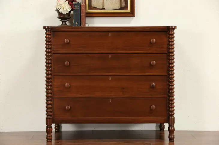 Sheraton Walnut Vintage Artisan Chest or Dresser, Signed Yungbauer of St. Paul