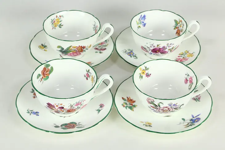 Set of 4 Old Coalport Period 1825 Signed Cups and Saucers