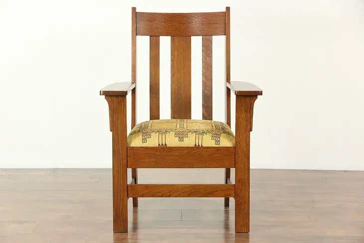 Arts & Crafts Mission Oak Antique Craftsman Chair, Signed Charles Stickley
