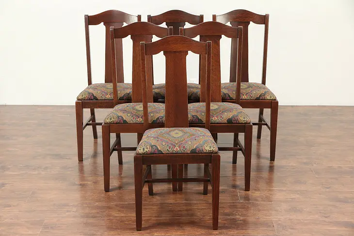 Set of 6 Arts & Crafts Mission Oak Antique Craftsman Dining Chairs #29458