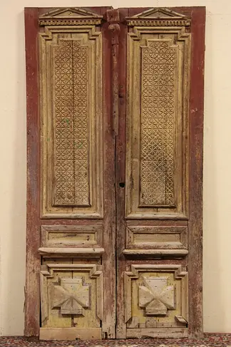Pair of Architectural Salvage Carved Pine 1880 Antique French Doors