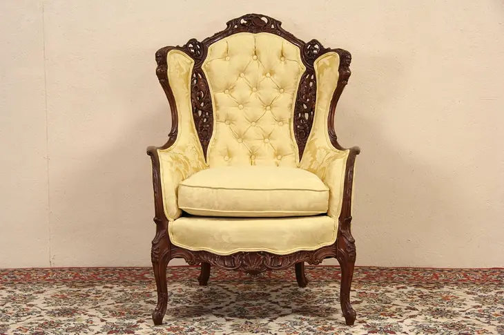 Carved Music Room Vintage Wing Chair, Figures