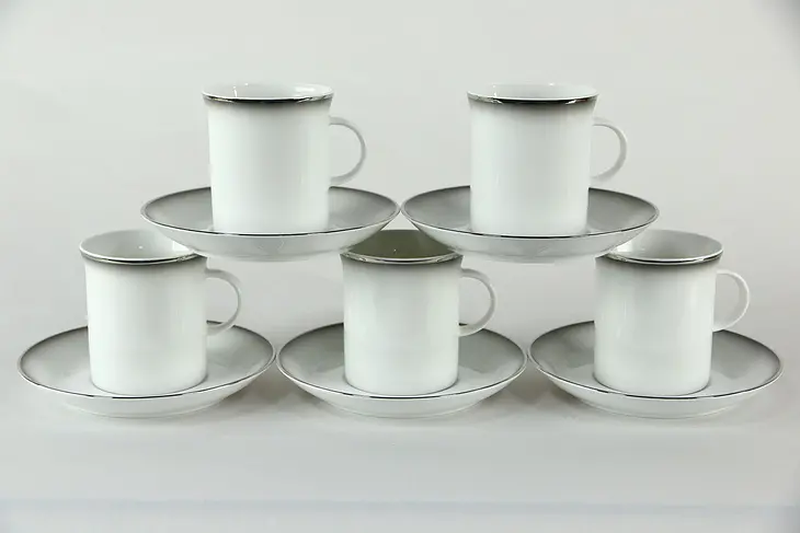 Set of 5 Vintage Cup & Saucer Set in Evensong by Rosenthal - Continental White