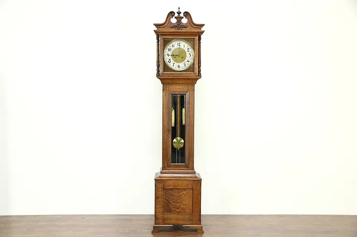New Haven Signed Antique 1910 Oak Long Case Grandfather Clock
