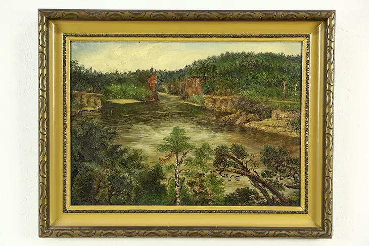 Wisconsin Dells Scene, Antique 1900's Original Oil Painting