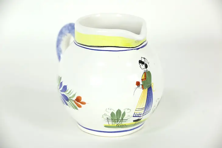 Quimper Signed Hand Painted Creamer Pitcher, Brittany, France