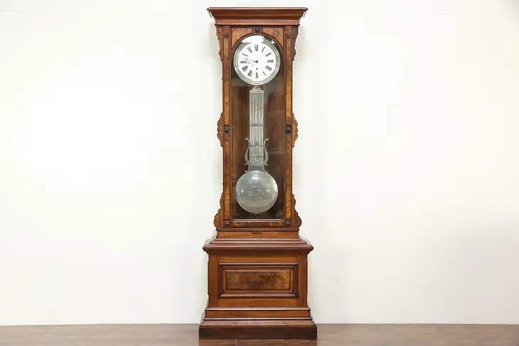 Victorian Antique Jeweler Regulator Walnut Long Case Clock