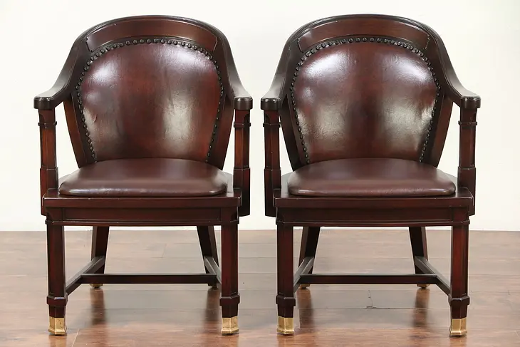 Pair of Antique Mahogany Banker, Desk or Office Chairs, Leather #29462