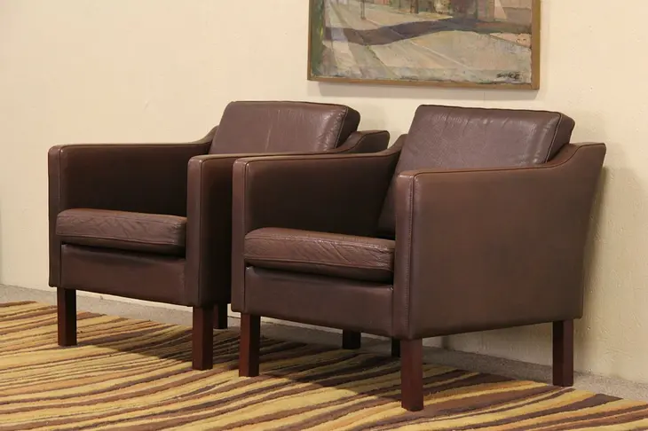 Pair of Midcentury Danish Modern Leather Chairs, 1960 Vintage
