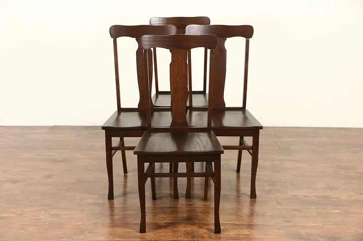 Set of 4 Oak 1910 Antique Dining or Game Chairs