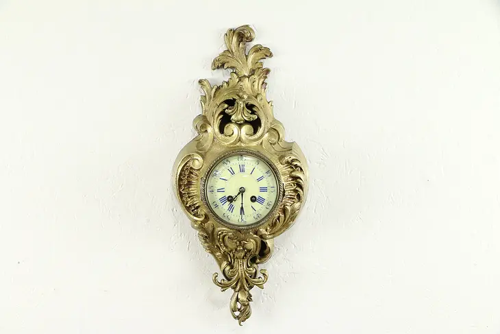 French Bronze Antique Cartouche Rococo Wall Clock, Signed Mougin  #31075