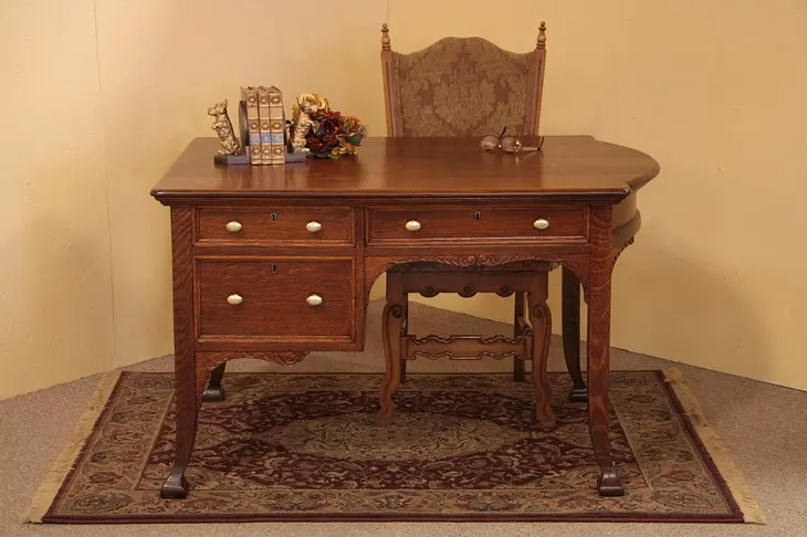 Carved Oak Antique Partner's Desk
