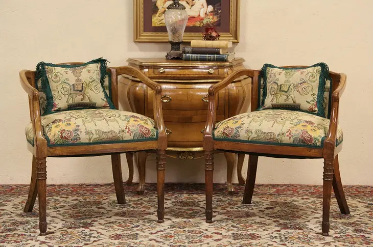 Pair of Italian Fruitwood 1920's Antique Chairs