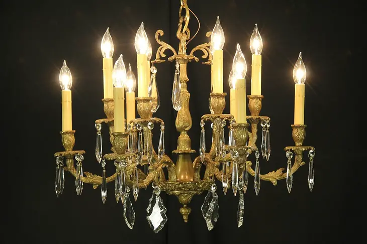 Brass & Crystal Chandelier, 12 Candles, 2 Tiers