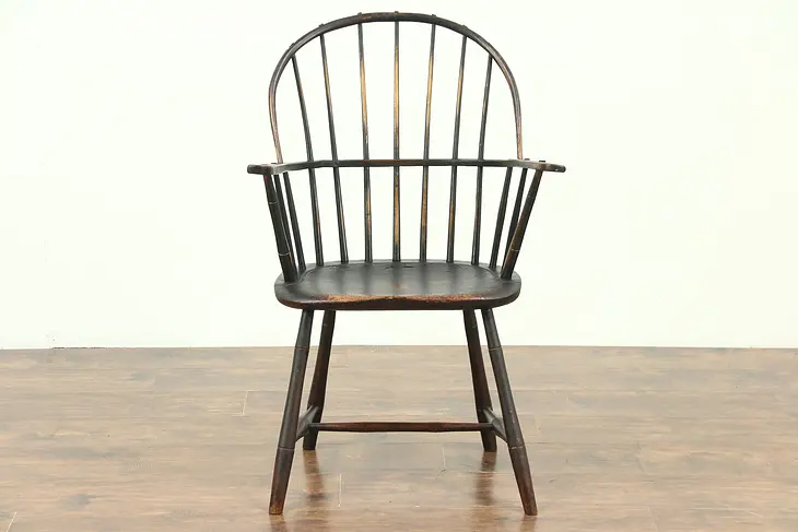 Windsor Antique 1780 Chair with Arms, New England, Worn Paint Finish
