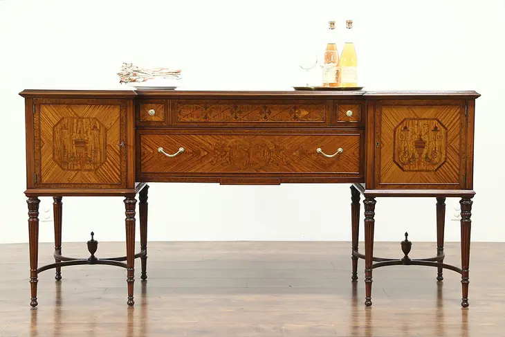 Marquetry Inlaid Satinwood Antique Hepplewhite Sideboard, Server or Buffet