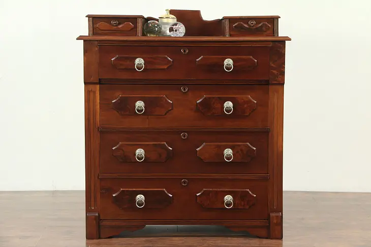 Victorian Antique Walnut Chest or Dresser, Hanky or Jewelry Drawers #28955