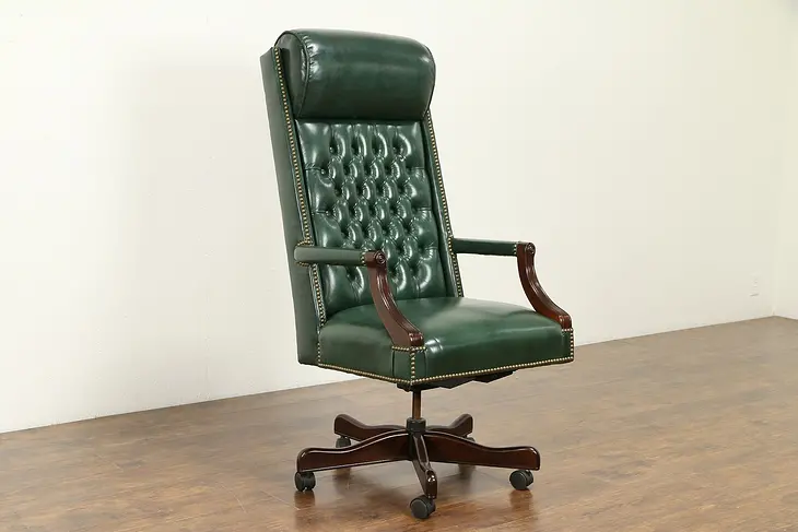 Judge Style Vintage Tufted Leather Swivel Adjustable Desk Chair #31288