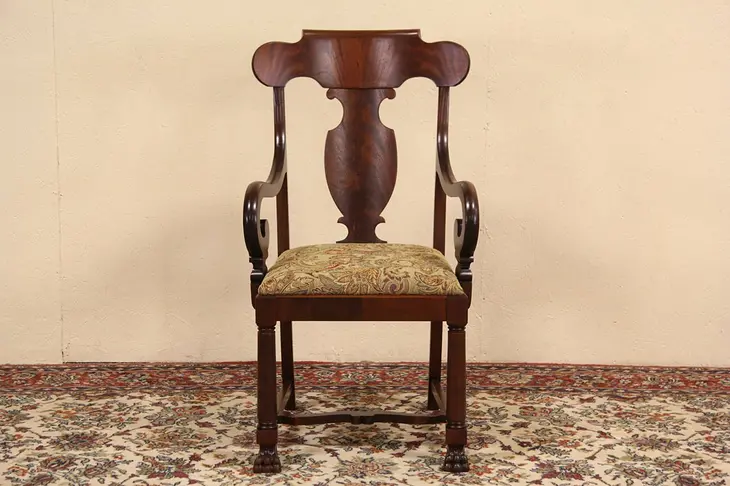 Empire Mahogany 1900 Antique Chair, Arms & Paw Feet