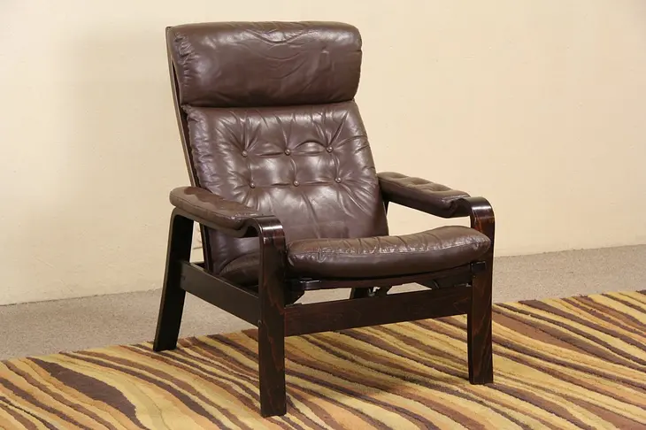 Midcentury Danish Modern Leather Recliner Chair, 1960 Vintage