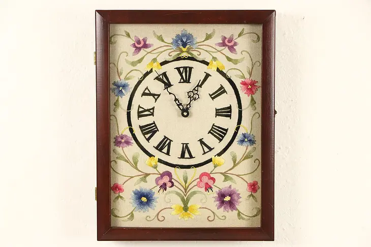 Vintage Wall Clock, Hand Stitched Dial, Quartz Battery Movement