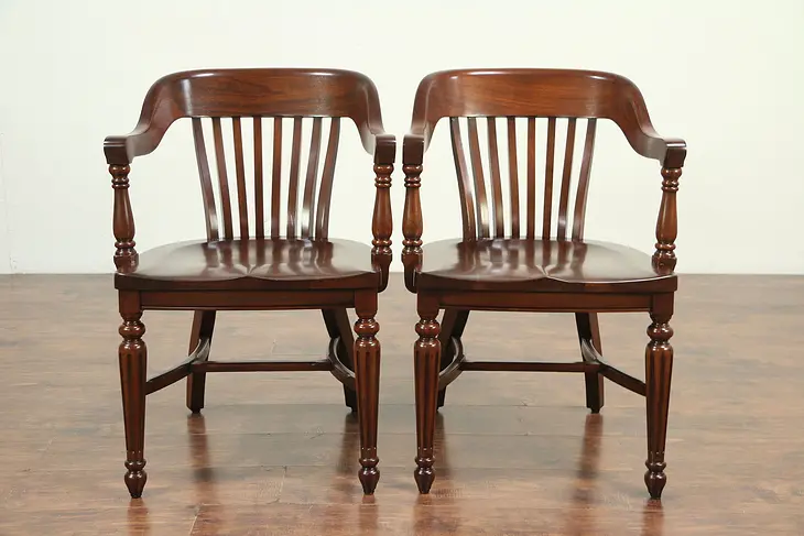 Pair Antique Walnut Banker, Office or Library Chairs, Johnson Chicago #29199