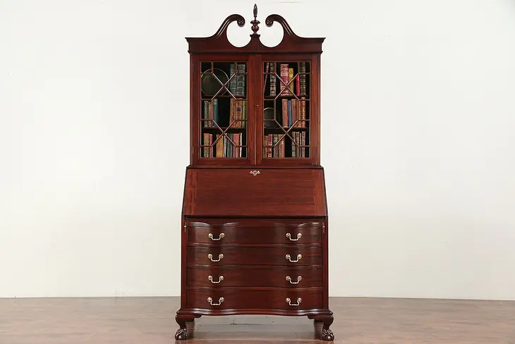 Traditional Vintage Secretary Desk, Secret Compartments, Bookcase, Maddox #29758