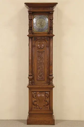 Oak Carved 1896 Antique Danish Long Case Grandfather Clock