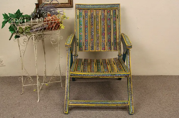 Hand Painted Traditional Folk Art  Folding Chair from Sicily
