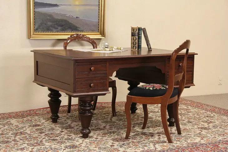 Partner Double Desk, Walnut 1870 Antique