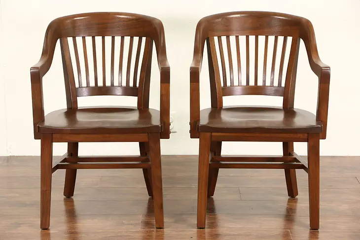 Pair Library or Office 1925 Walnut Chairs with Arms, Sioux Falls SD Courthouse