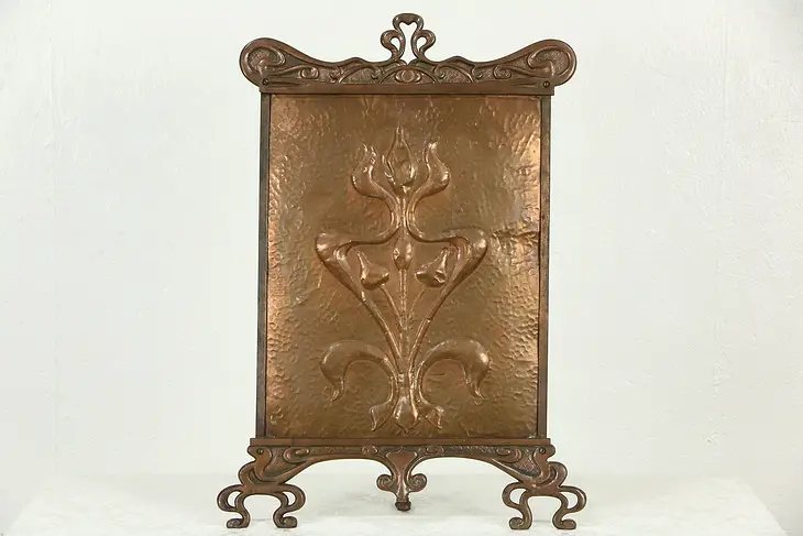 Art Nouveau or Arts & Crafts 1900 Antique Copper Fireplace Screen