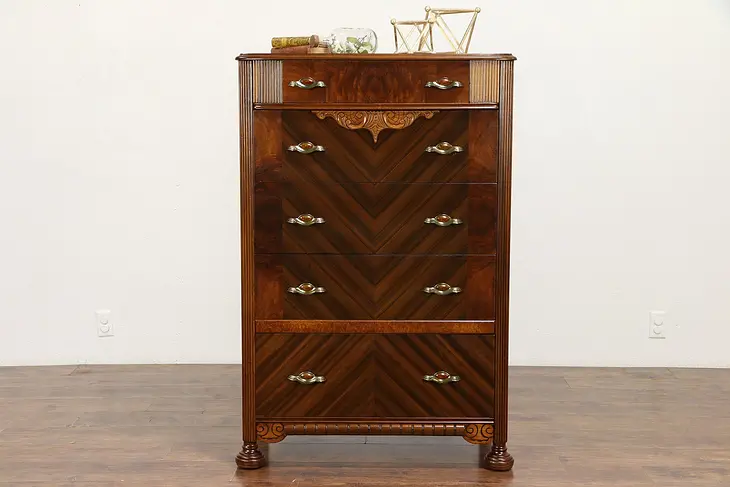 Art Deco 1930's Vintage Tall Chest or Dresser, Bakelite Pulls #30611