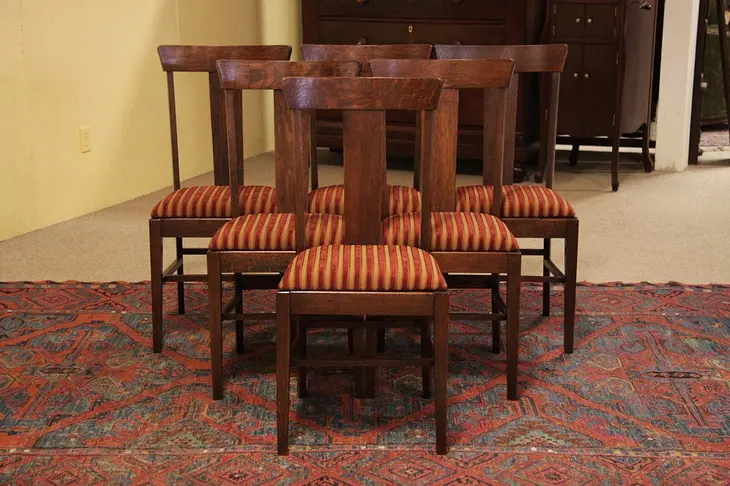 Set of 6 Arts & Crafts Mission Oak Dining Chairs