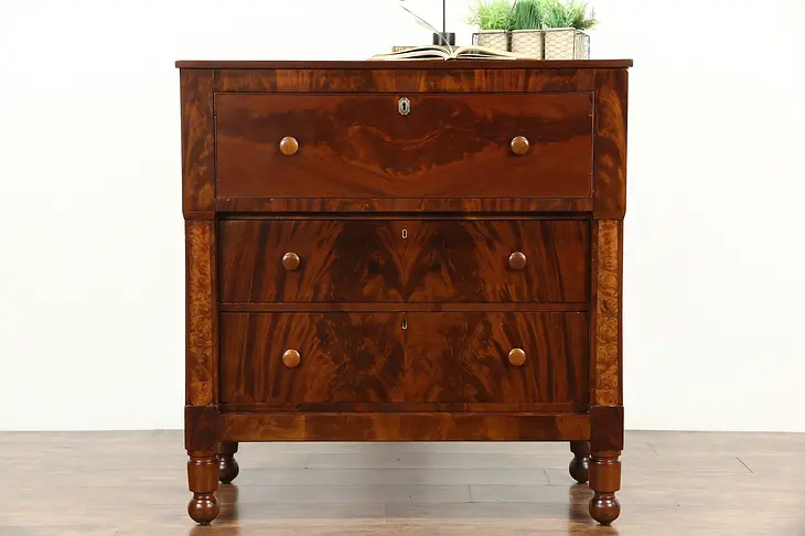 Empire 1830's Antique Butler Desk & Chest, Cherry & Mahogany