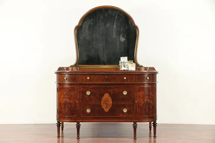 Walnut, Burl & Marquetry Antique Chest, Dresser or Vessel Sink Vanity #29385