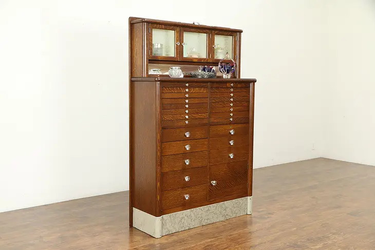 Dentist Cabinet, Oak & Marble Dental Antique, Jewelry or Collector #30908